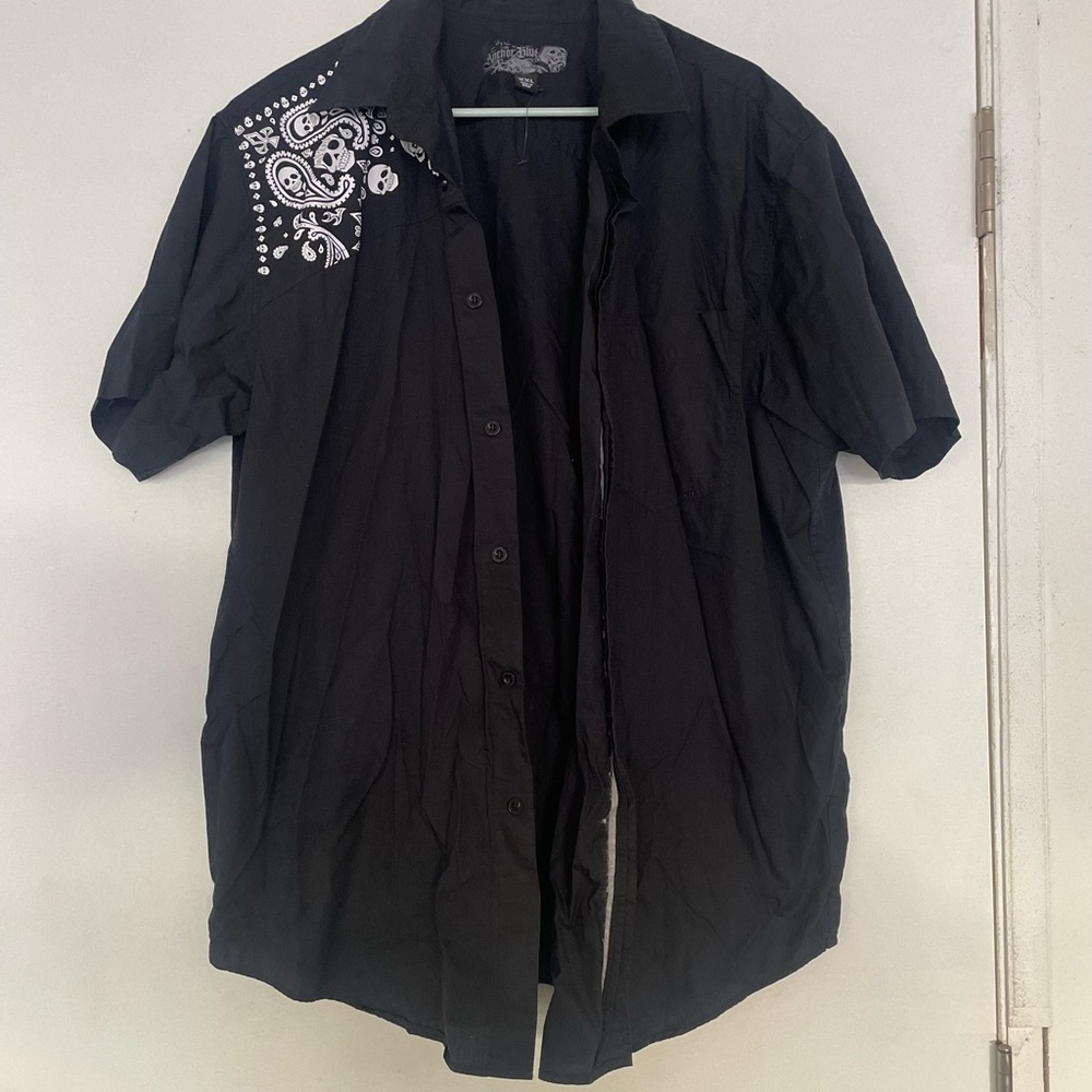 Anchor Blue Black Shirt with White Graphic